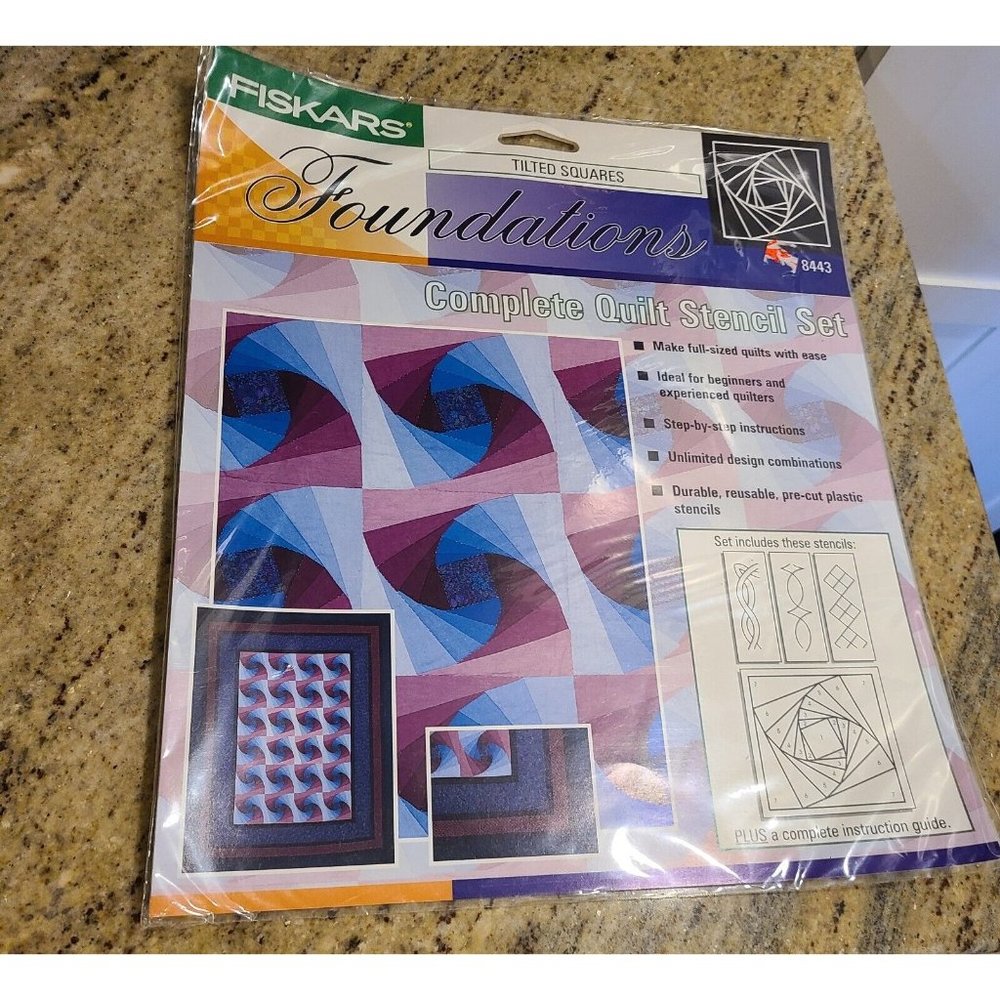 New! Fiskars Foundations Tilted Squares #8443 Complete Quilt Stencil Set